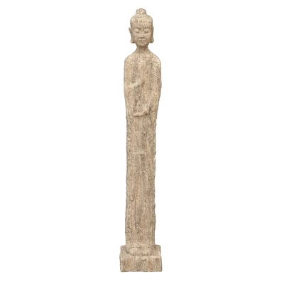 Beige Eclectic Polystone Sculpture, Buddha 32" x 5" x 4"