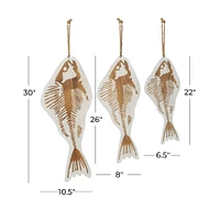 Set of 3 White Wood Coastal Fish Wall Decor, 22", 26", 30"