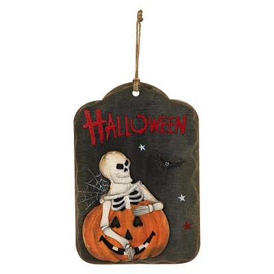 10" Skeleton & Jack-O-Lantern Halloween Wall Sign