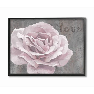 Stupell Industries Love Flower Pink Gray Texture Framed Wall Art