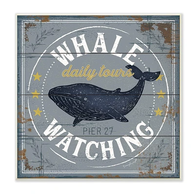 Stupell Industries Whale Watching Tours Sign Rustic Blue Marine Life, 12" x 12"