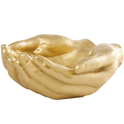 16.5" Gold Polystone Open Hands Sculpture Décor