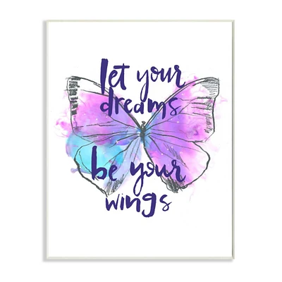 Stupell Industries Dreams Quote Purple Blue Butterfly Inspirational Sketch Wall Plaque