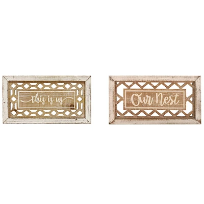 Set of 2 Beige Wood Farmhouse Sign Wall Decor, 12.25" x 7"