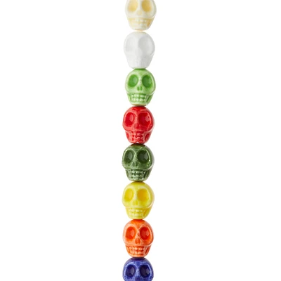 12 Pack: Colorful Ceramic Skull Beads, 11mm by Bead Landing™