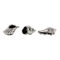 Set of 3 Silver Ceramic Coastal Shell Sculpture, 8", 7", 6"