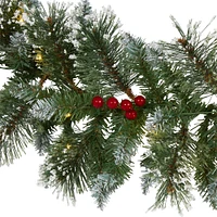 9ft. Pre-Lit Clear LED Frosted Swiss Pine & Berry Artificial Garland