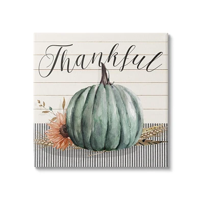 Stupell Industries Thankful Autumn Floral Pumpkin Canvas Wall Art