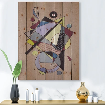 Designart - Colored Geometric Abstract Compositions IV - Modern Print on Natural Pine Wood