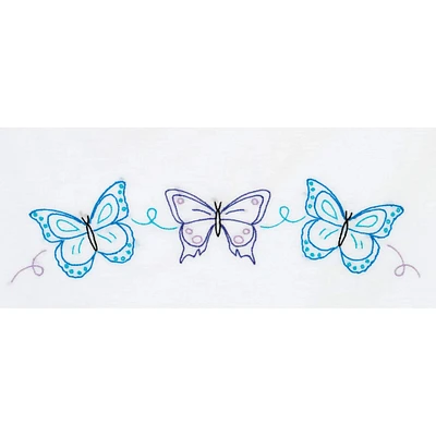 Jack Dempsey Brilliant Butterflies Stamped Pillowcases with White Lace Edge Set