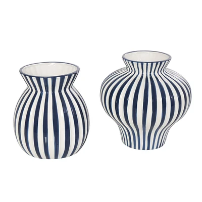 Blue Stripes Rounded Ceramic Vase Set