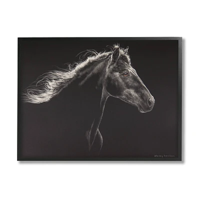 Stupell Industries Strong Equestrian Portrait Minimal Black Horse in Black Frame Wall Art