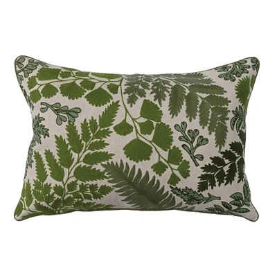 Green & White Botanical Embroidered Lumbar Pillow