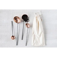 Hammer-Textured Copper Ladles with Smooth Handles Set