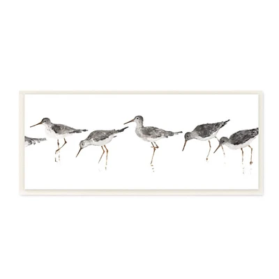 Stupell Industries Beach Bird Sandpipers Minimal Grey White Painting,7" x 17"