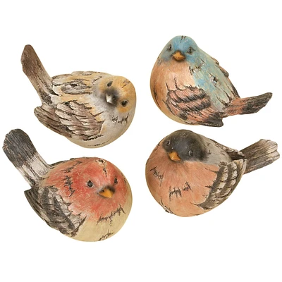 9" Multicolor Rustic Polystone Bird Sculpture Set