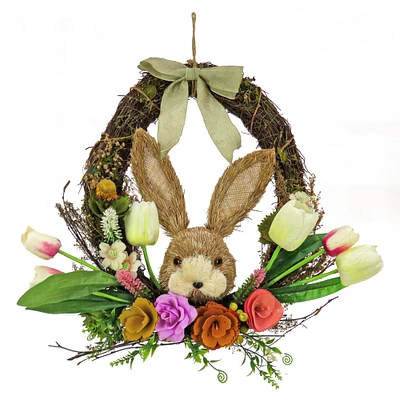 16" Floral Bunny Wreath with Tulips