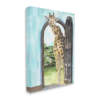Stupell Industries Giraffe Through Doorway Safari Animal Portrait Canvas Wall Art