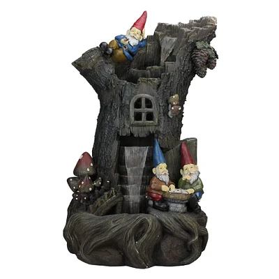 28" Three-Tier Gnome Home Tree Stump Outdoor Patio Garden Water Fountain