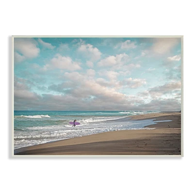 Stupell Industries Crashing Waves on Beach Surfer Purple Board Wall Plaque