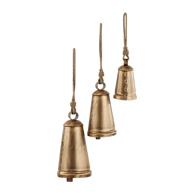 Bronze Metal Bohemian Decorative Cow Bell, Set of 3" 13", 11", 8"