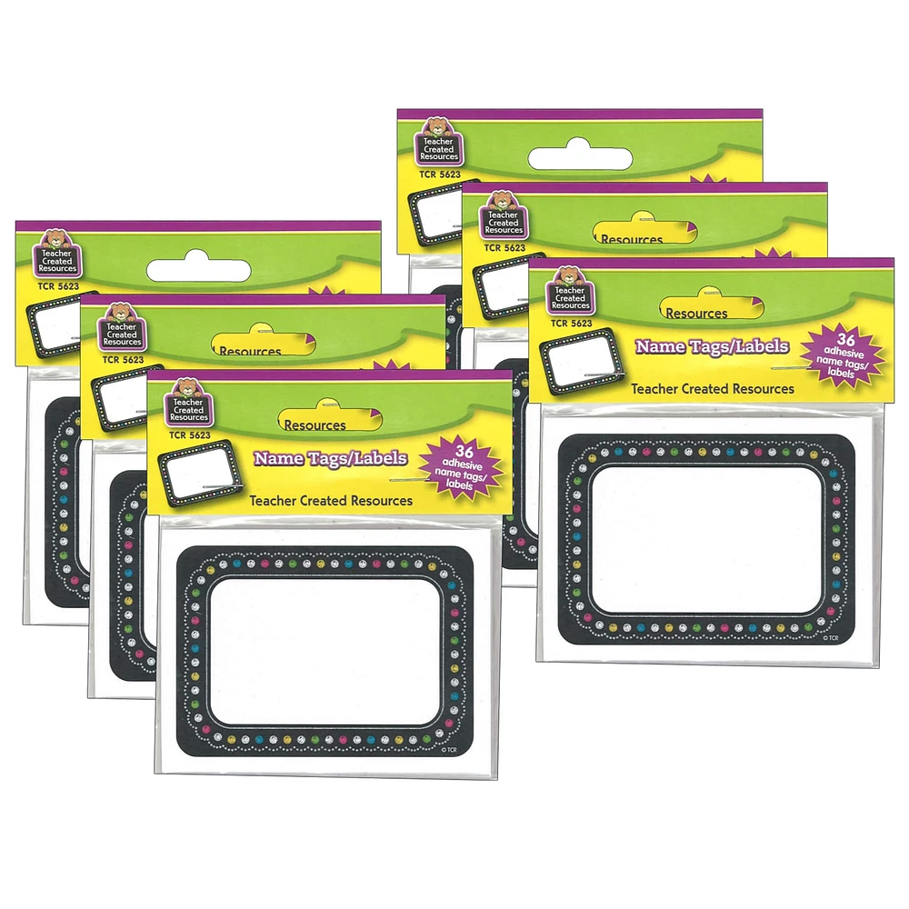 Teacher Created Resources Chalkboard Brights Name Tags, 6 Packs of 36