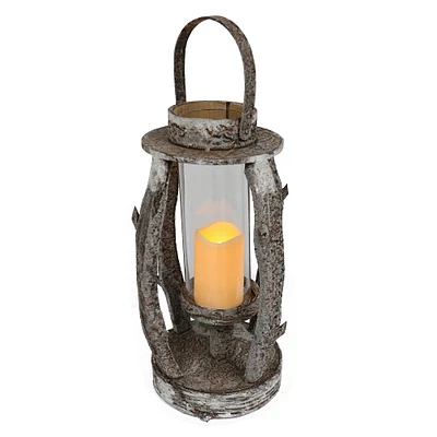 6 Pack: 22.5" Round Wooden Lantern with LED Candle