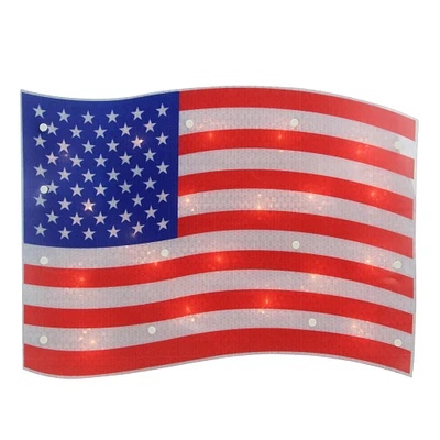 17" Holographic Lighted American Flag Window Silhouette Decoration