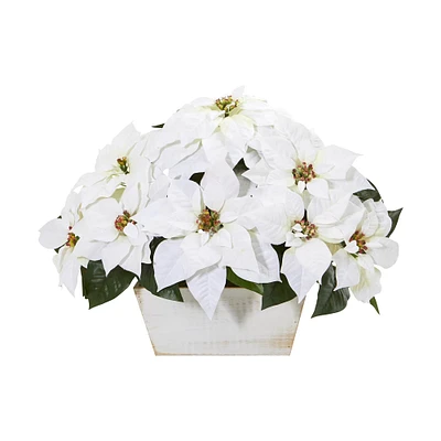 16'' White Poinsettia in White Wash Planter