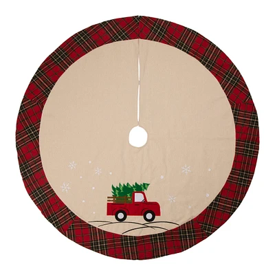 Glitzhome® 48" Fabric Red Truck Christmas Tree Skirt
