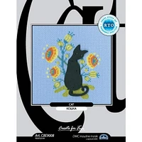RTO Black Cat with Yellow Flowers Cross Stitch Kit