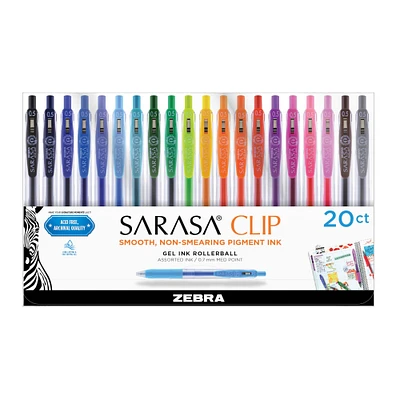 Zebra Sarasa® Clip 20 Color Gel Retractable Pen Set