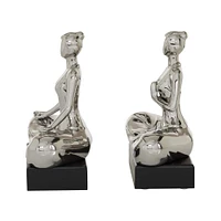 9" Silver Porcelain Yoga Sculpture Set