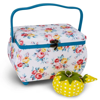 Dritz® Bright Floral Medium Curved Sewing Basket With Tomato Pincushion
