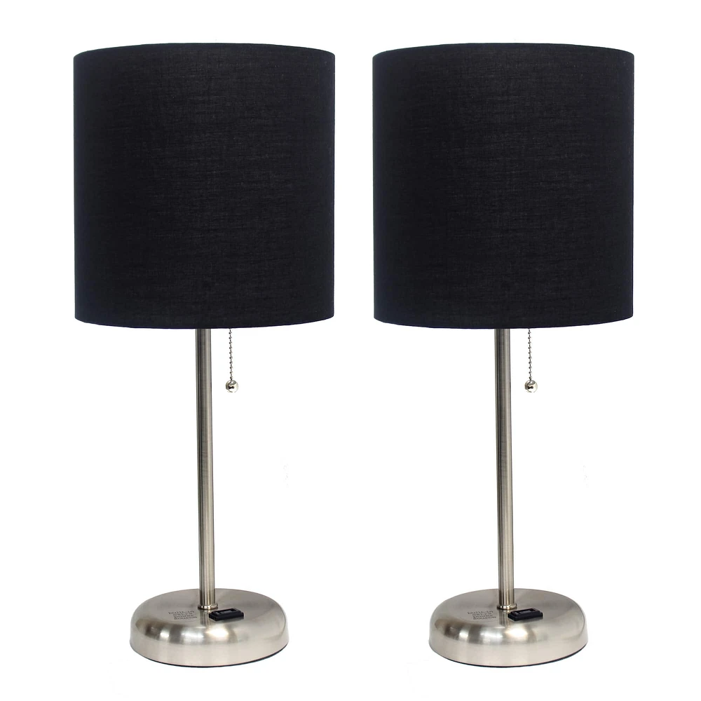 LimeLights 19.5" Brushed Steel Base Lamps with Charging Outlets