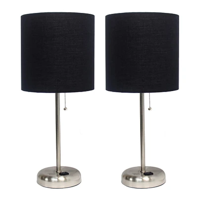 LimeLights 19.5" Brushed Steel Base Lamps with Charging Outlets