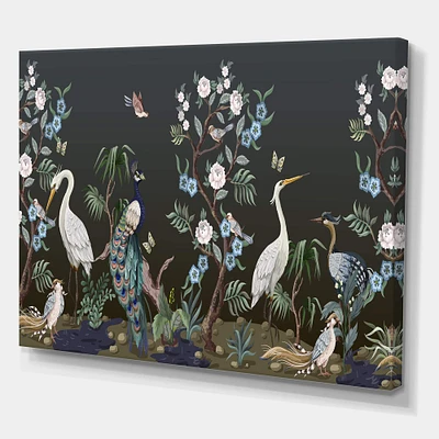 Designart - Chinoiserie With Birds and Peonies IV - Traditional Canvas Wall Art Print