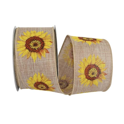 Reliant 2.5" Linen Wired Sunflower Ribbon