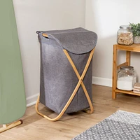 Honey Can Do Gray Bamboo & Canvas Laundry Hamper