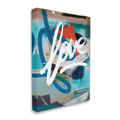 Stupell Industries Graffiti Love Text Modern Urban Blue Pattern Canvas Wall Art