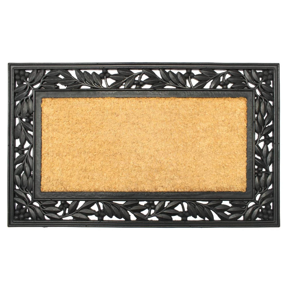 RugSmith Natural & Black Holly Trellis Molded Rubber & Coir Doormat