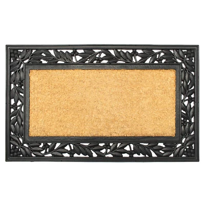 RugSmith Natural & Black Holly Trellis Molded Rubber & Coir Doormat