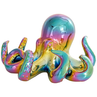 11" Multicolor Shiny Ceramic Octopus Sculpture