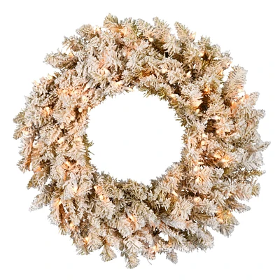24" Clear Lights Frosted Gold Fir Artificial Christmas Wreath