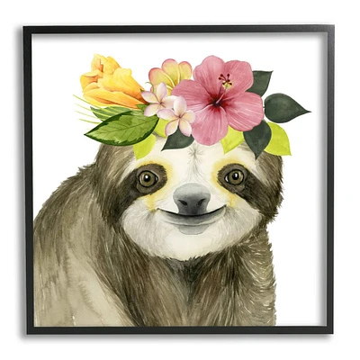 Stupell Industries Coachella Ready Sloth in Flower Crown Framed Wall Art