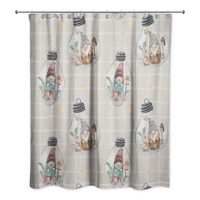 Gray and White Check Gnome Globe Pattern Shower Curtain