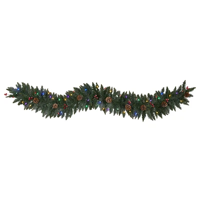 6ft. LED Snow Dusted Pinecones & Berries Garland