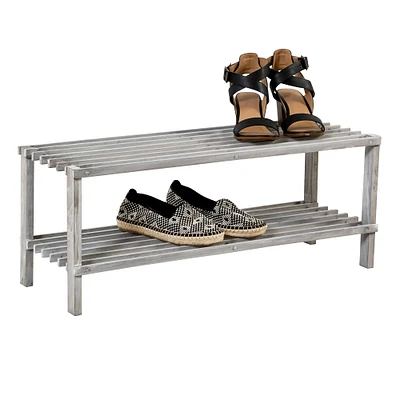 Honey Can Do Gray 2-Tier Wood Shoe Rack