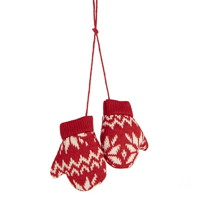 4" Red & White Nordic Knit Mittens Christmas Ornament