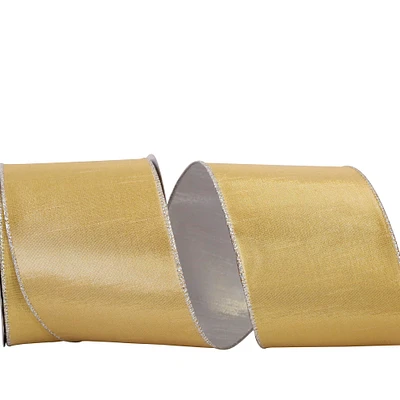 Reliant 4" x 10yd. Gold & Silver 2-Sided Dupioni Lamé Wired Metallic Ribbon